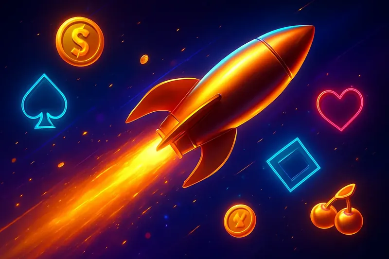 Rocket Speed Banner Glossy rocket launch casino banner with neon speed trails and game particles